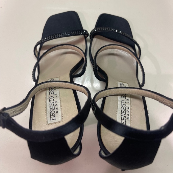 Ernesto Esposito Black Sateen and Rhinestones Strappy Sandals sz 37.5 - Picture 3 of 8
